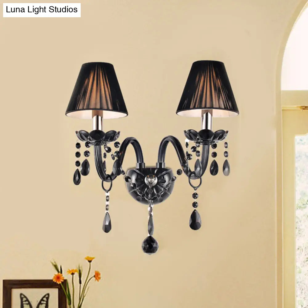 Kristall-Wandleuchte Schwarz im Kerzenstil Eleganter S-förmiger Arm 1–2 Lichtquellen E12 E14 Fassung Elegantes Wohnzimmer | Sansoti