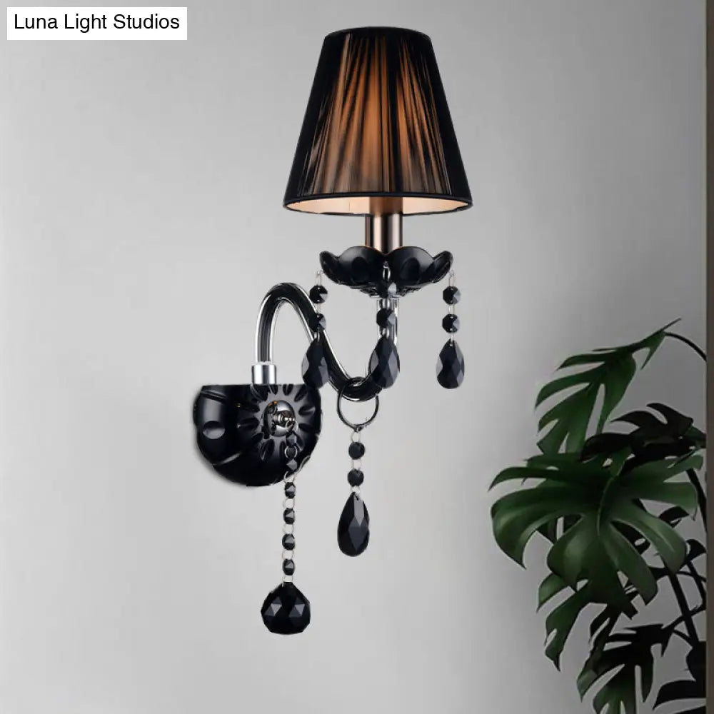 Kristall-Wandleuchte Schwarz im Kerzenstil Eleganter S-förmiger Arm 1–2 Lichtquellen E12 E14 Fassung Elegantes Wohnzimmer | Sansoti