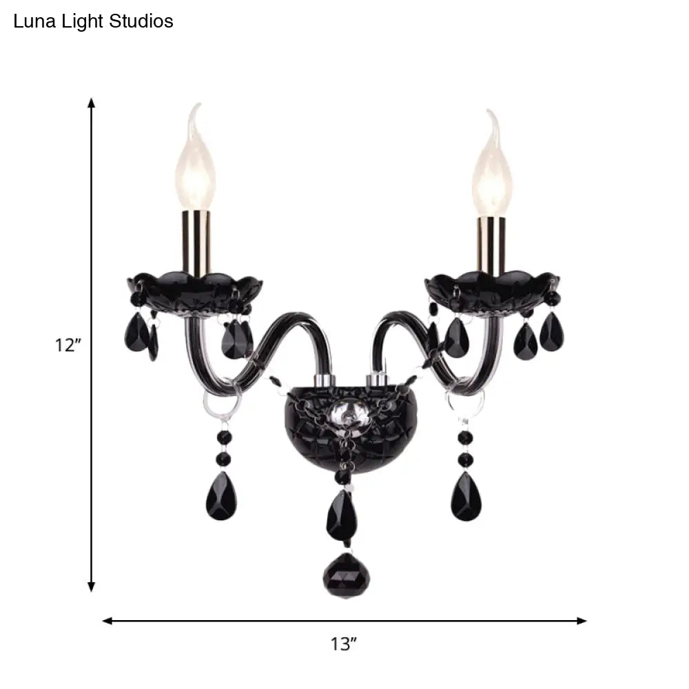 Kristall-Wandleuchte Schwarz im Kerzenstil Eleganter S-förmiger Arm 1–2 Lichtquellen E12 E14 Fassung Elegantes Wohnzimmer | Sansoti