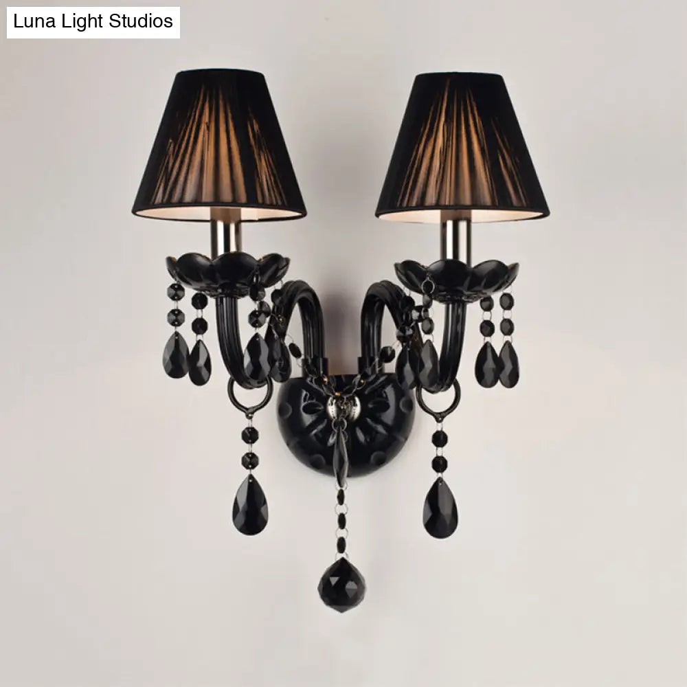 Kristall-Wandleuchte Schwarz im Kerzenstil Eleganter S-förmiger Arm 1–2 Lichtquellen E12 E14 Fassung Elegantes Wohnzimmer | Sansoti