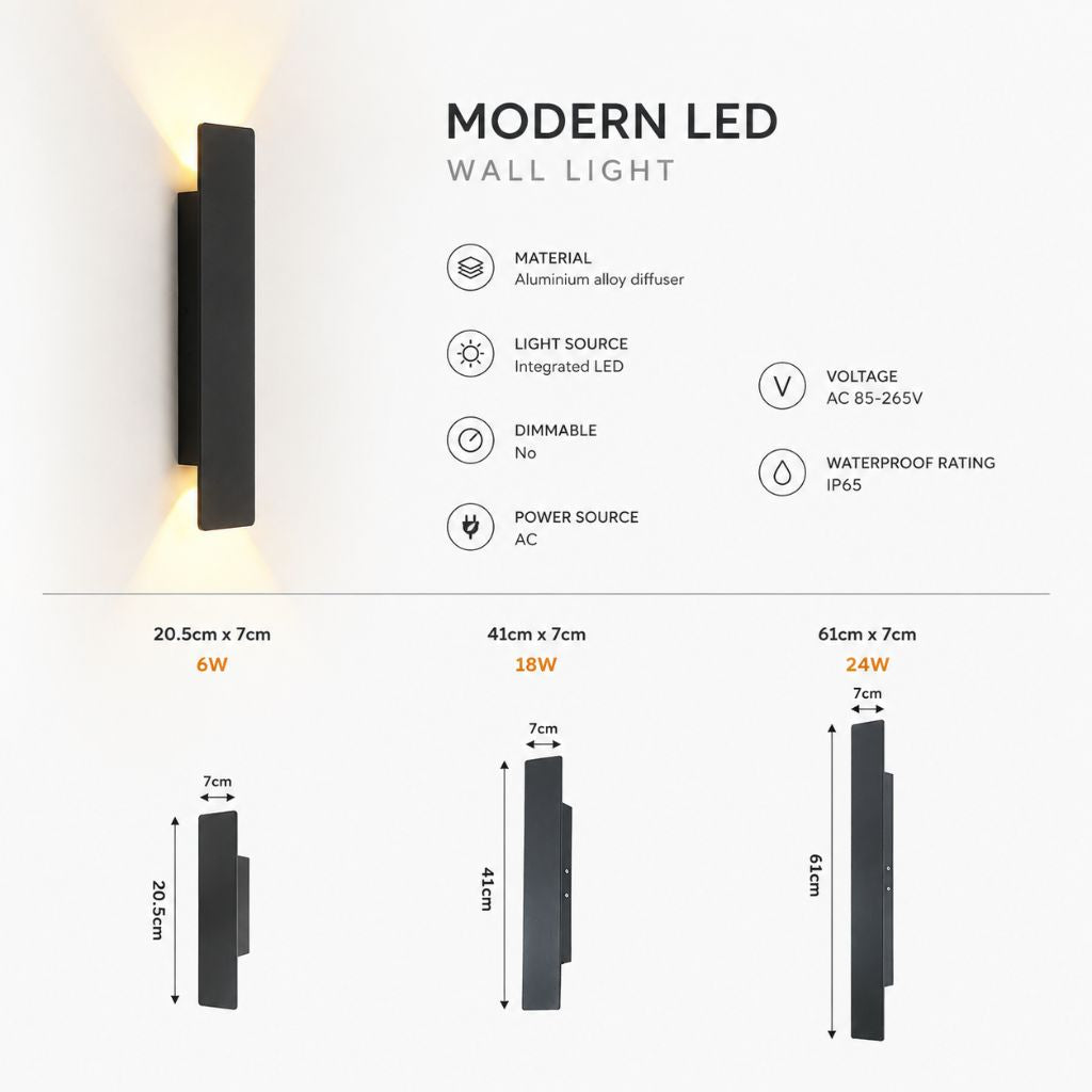 Schwarze Außenleuchte LED-Wandbeleuchtung Wetterbeständiges Aluminium 6 W 18 W 24 W IP65 Garten Terrasse Balkon Veranda | Sansoti