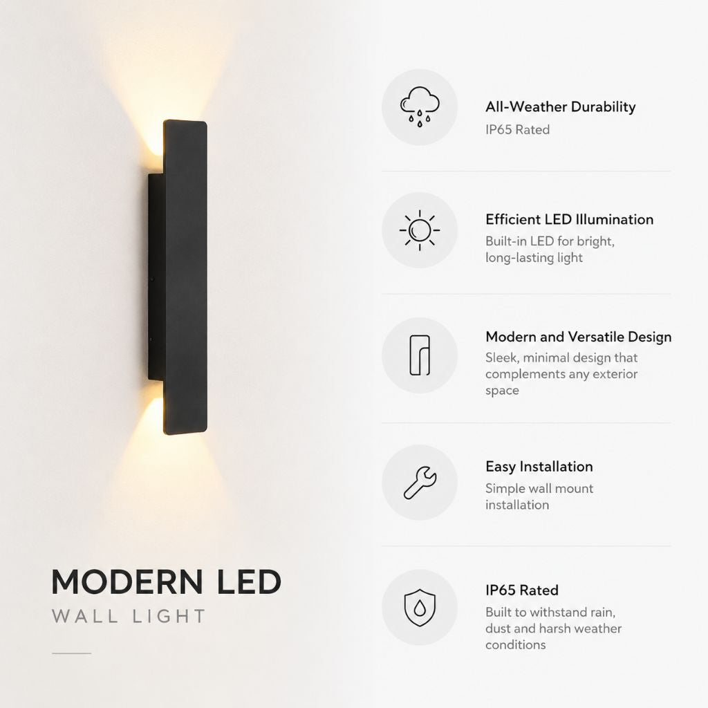 Schwarze Außenleuchte LED-Wandbeleuchtung Wetterbeständiges Aluminium 6 W 18 W 24 W IP65 Garten Terrasse Balkon Veranda | Sansoti