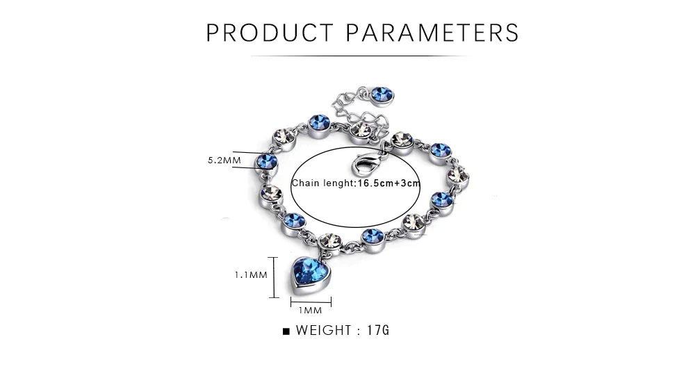 Ocean Heart Crystal Bracelet Silver with Zirconia Stones for Women Elegant Jewelry | Sansoti
