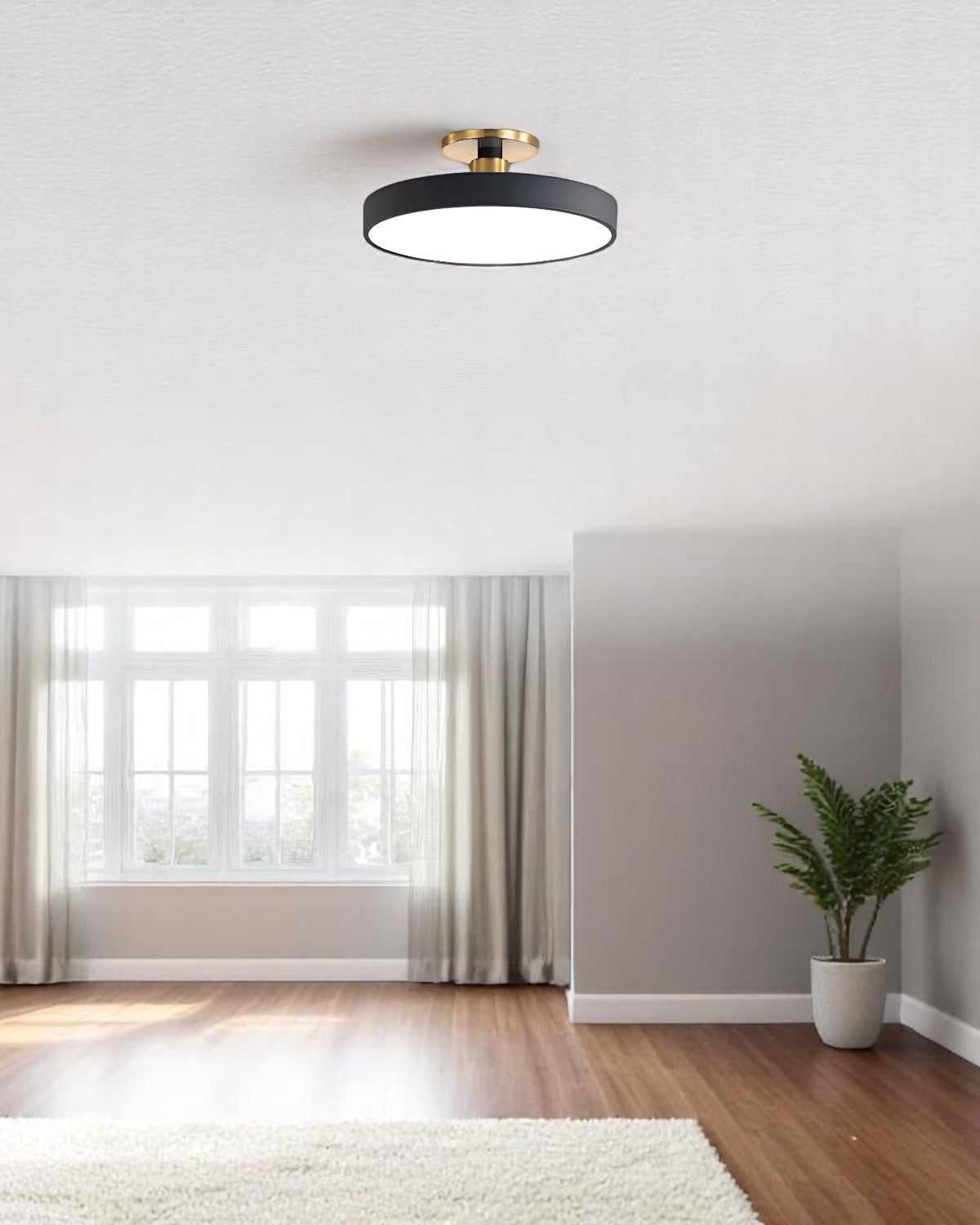 Moderne runde Deckenleuchte mit Golddetail und Acryl-Diffusor – minimalistische Semi-Flush-Designbeleuchtung für Wohn- und Schlafzimmer | Sansoti
