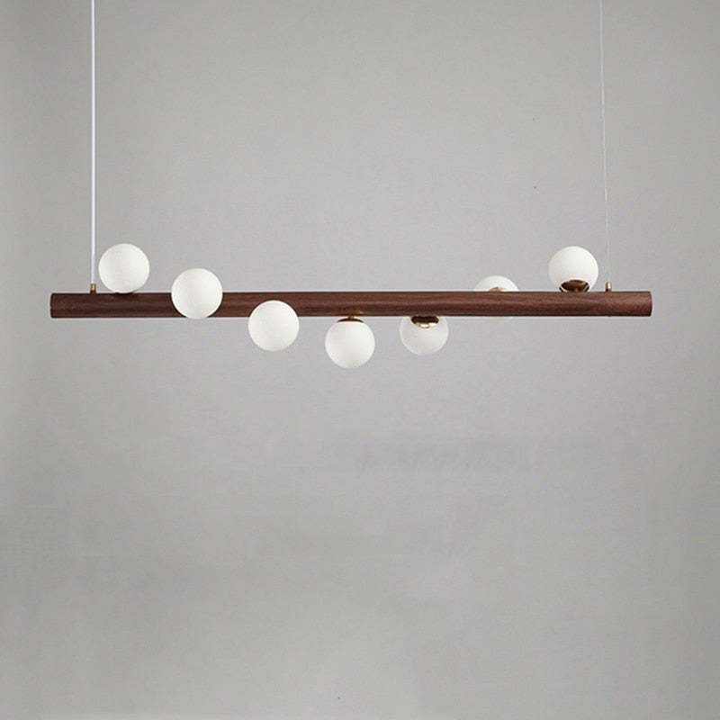 Hanglamp Glazen Bol met Houten Plafondbevestiging Warm Walnoot Elegante Sfeerverlichting voor Woonkamer | Sansoti