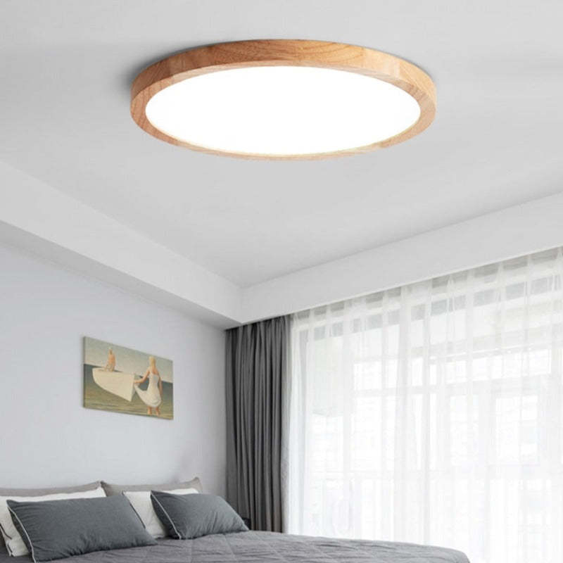Round Wooden Ceiling Light LED Dimmable Modern Scandinavian Design for Living Room Bedroom Study | Sansoti