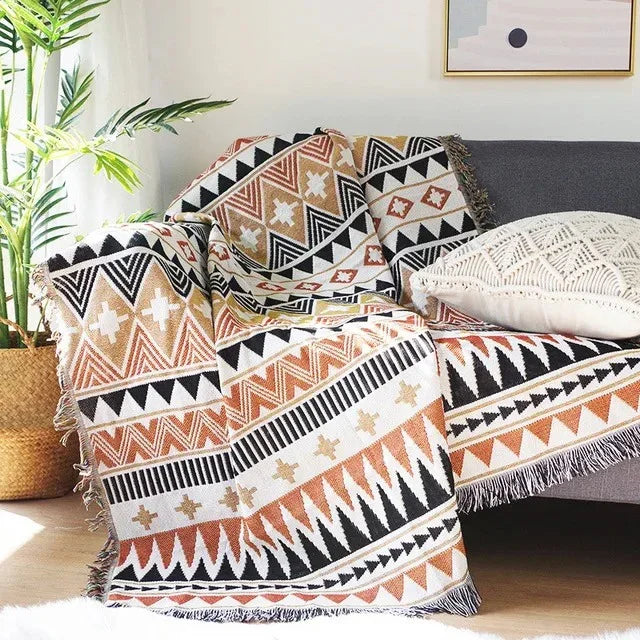 Wurfdecke Jacquard Gewebt Fransen Bunt Baumwolle Polyester Warm Weich | Sansoti