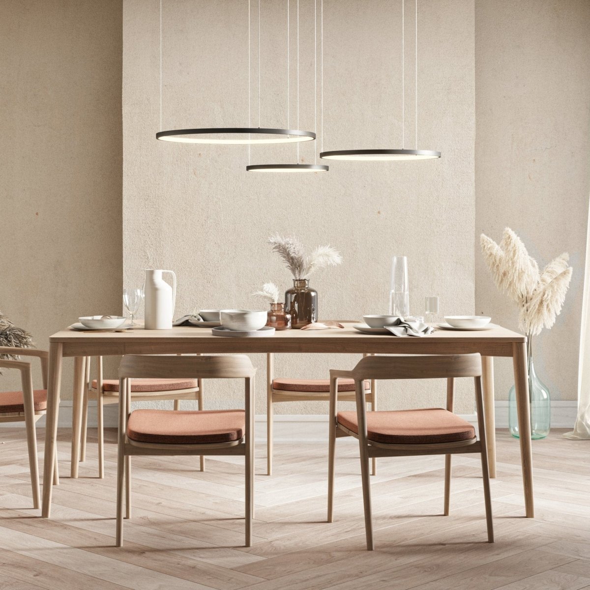 LED Pendant Lamp Rings Black White Gold Dimmable 70W Aluminum Modern | Sansoti