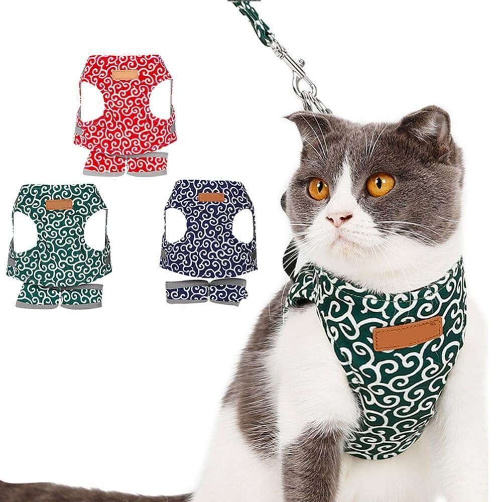 Cat Harness Set with Leash, Adjustable Mesh Vest, Outdoor Walking, XS S, Polyester, Comfortable and Safe Cat Harness | Sansoti