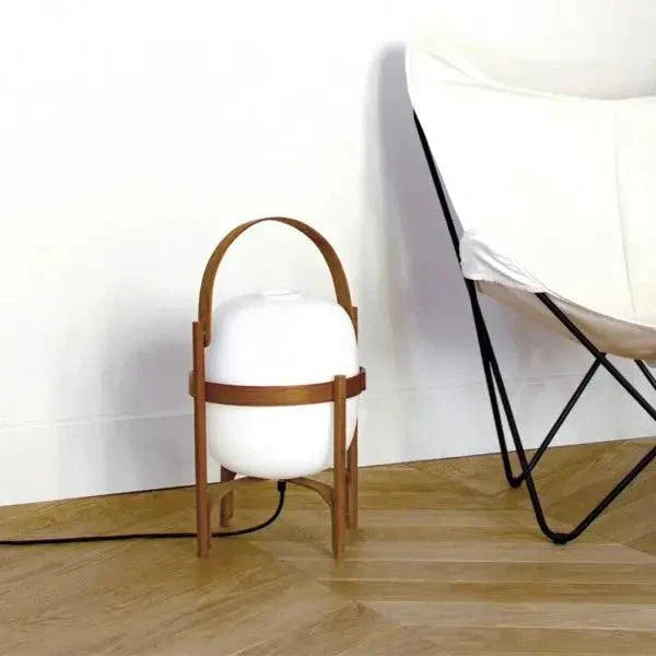 Lampa stołowa, drewno i szkło opalowe, naturalna, 3 rozmiary, salon, sypialnia, oświetlenie nastrojowe, lampa stojąca, Japandi, styl skandynawski | Sansoti