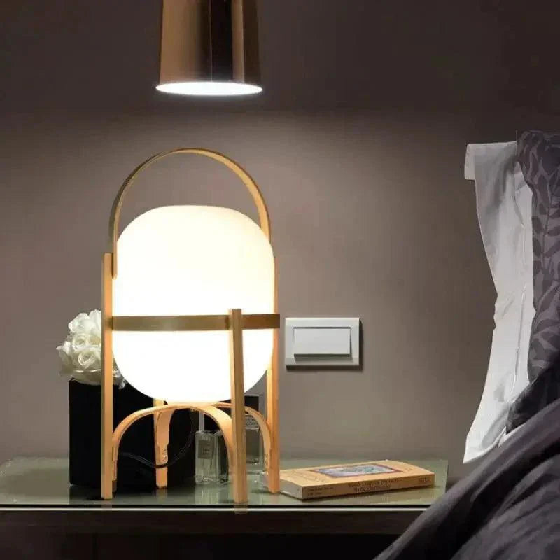 Lampa stołowa, drewno i szkło opalowe, naturalna, 3 rozmiary, salon, sypialnia, oświetlenie nastrojowe, lampa stojąca, Japandi, styl skandynawski | Sansoti