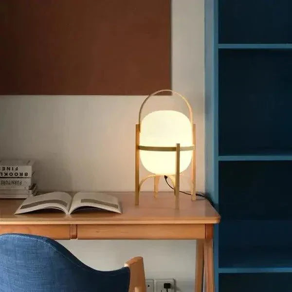 Lampa stołowa, drewno i szkło opalowe, naturalna, 3 rozmiary, salon, sypialnia, oświetlenie nastrojowe, lampa stojąca, Japandi, styl skandynawski | Sansoti