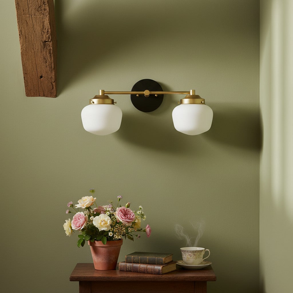 Globe Wall Lamp Classic Bathroom Schoolhouse Lighting Matte Opal Glass for Mirror and Sink | Sansoti