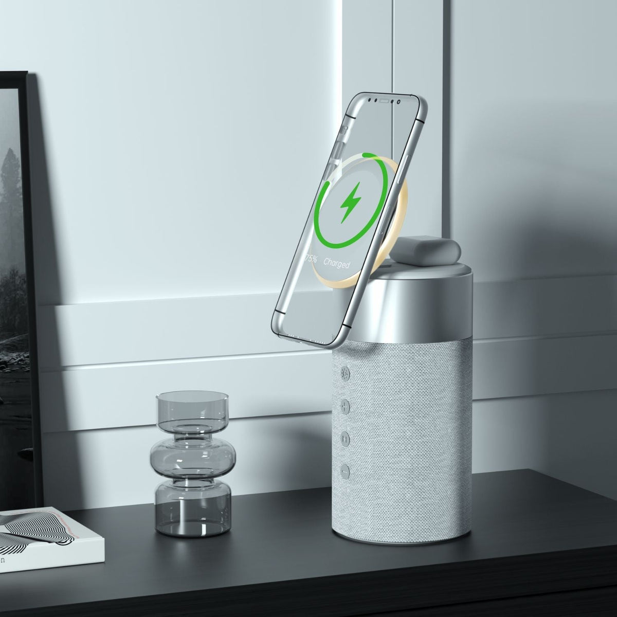 Kabelloser Lautsprecher mit Ladefunktion – 3-in-1 Bluetooth Lautsprecher, MagSafe Powerbank & Stimmungslicht | Sansoti