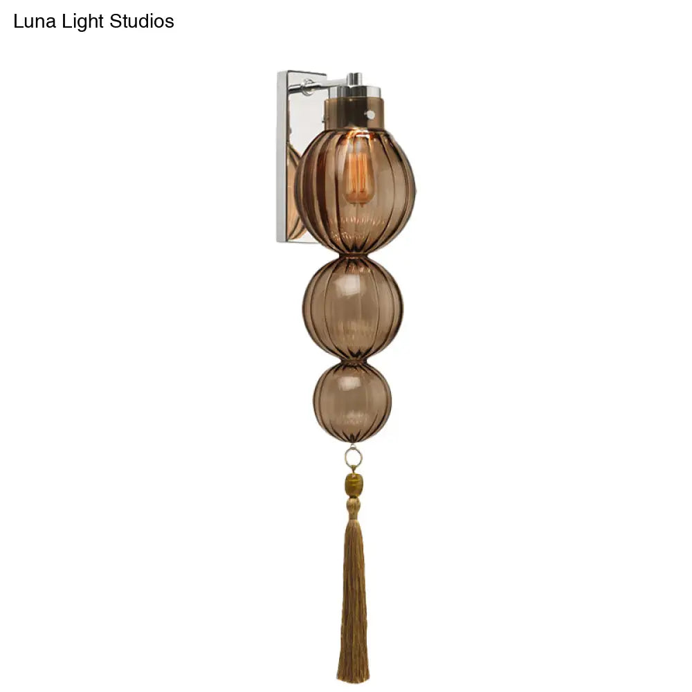Kugel-Wandleuchte Glas Messing Chrom Quaste Orientalisches Ambiente E12-E14-Fassung 1 Lichtquelle Klar Bernsteinfarben Blau | Sansoti