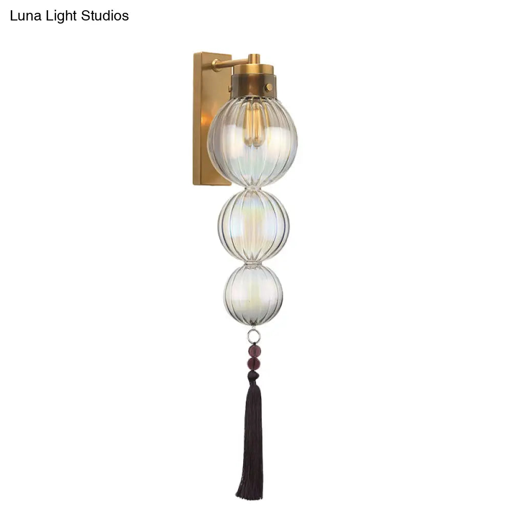 Kugel-Wandleuchte Glas Messing Chrom Quaste Orientalisches Ambiente E12-E14-Fassung 1 Lichtquelle Klar Bernsteinfarben Blau | Sansoti