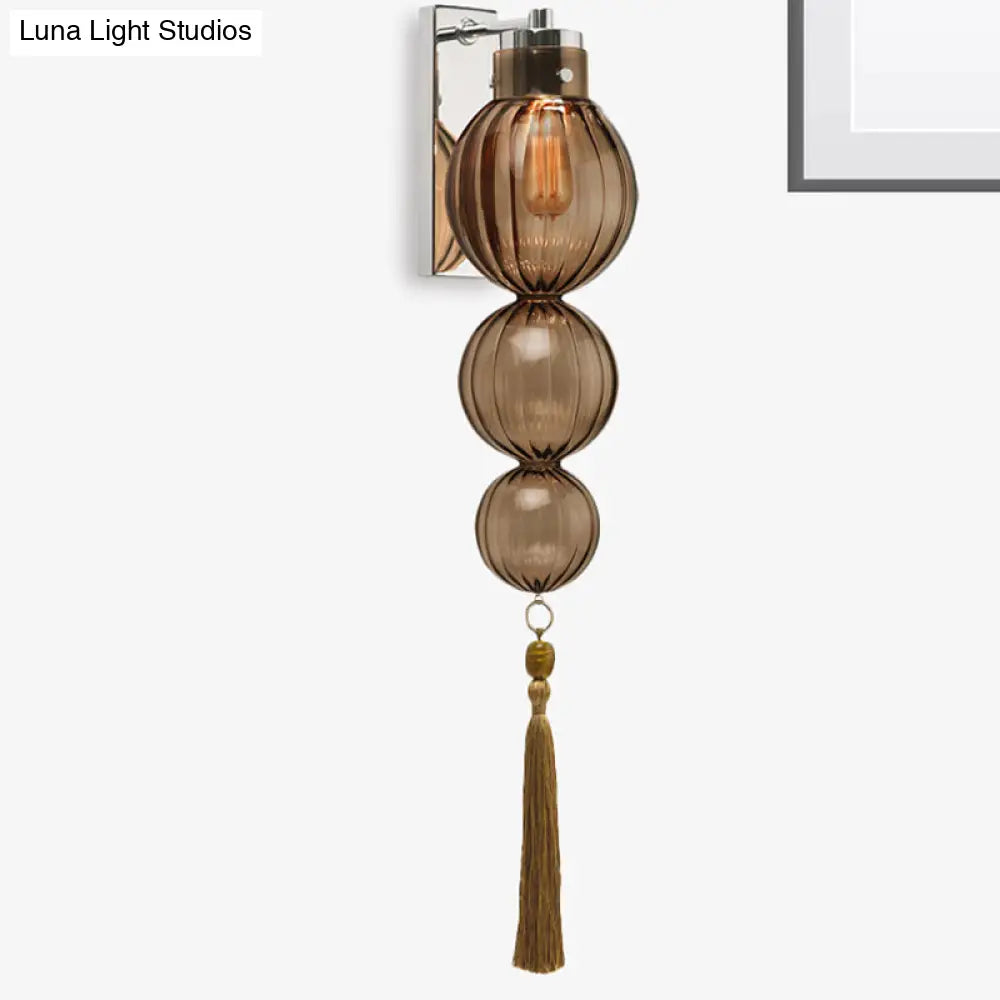 Kugel-Wandleuchte Glas Messing Chrom Quaste Orientalisches Ambiente E12-E14-Fassung 1 Lichtquelle Klar Bernsteinfarben Blau | Sansoti