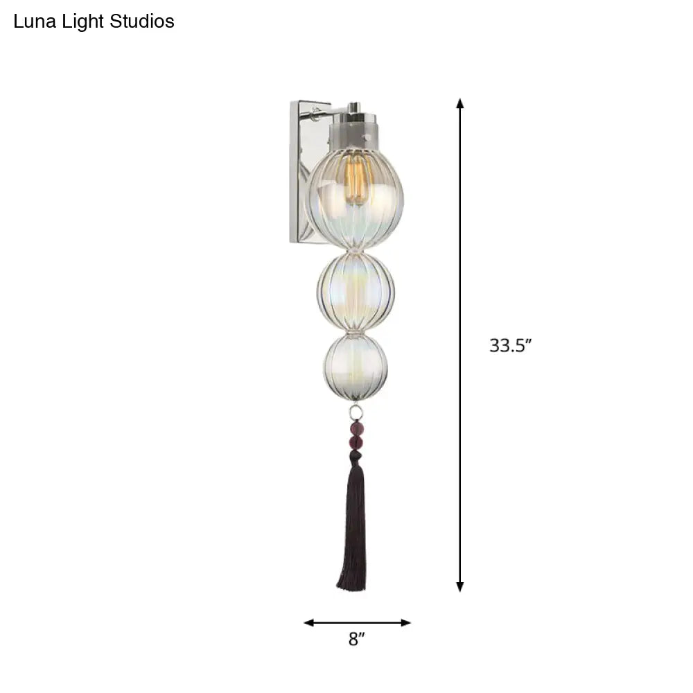 Kugel-Wandleuchte Glas Messing Chrom Quaste Orientalisches Ambiente E12-E14-Fassung 1 Lichtquelle Klar Bernsteinfarben Blau | Sansoti