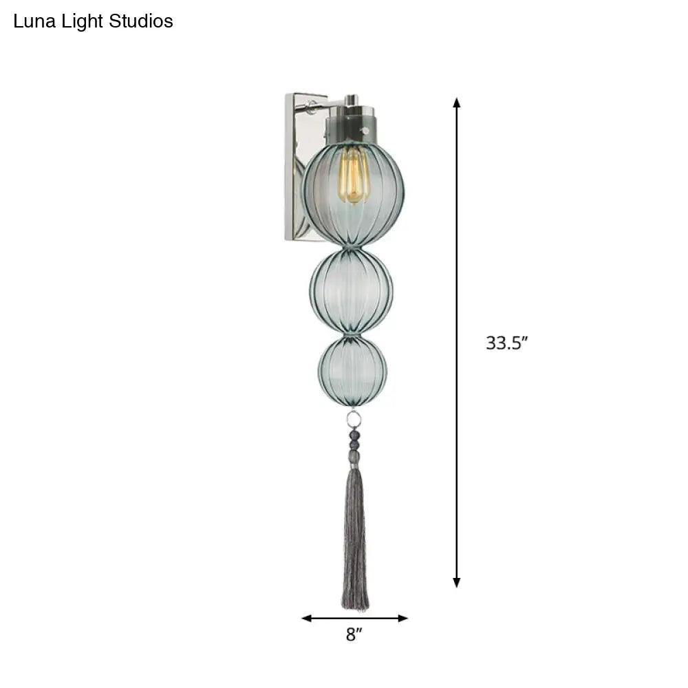 Kugel-Wandleuchte Glas Messing Chrom Quaste Orientalisches Ambiente E12-E14-Fassung 1 Lichtquelle Klar Bernsteinfarben Blau | Sansoti