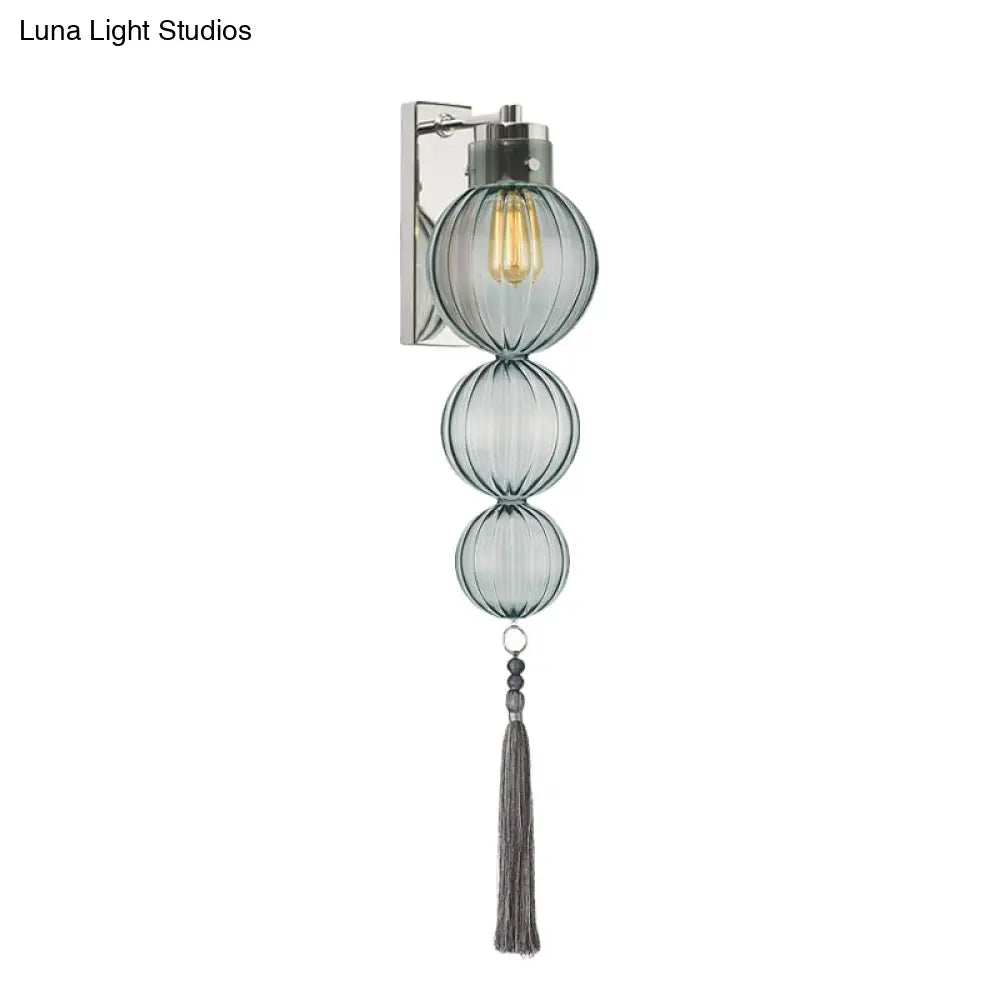 Kugel-Wandleuchte Glas Messing Chrom Quaste Orientalisches Ambiente E12-E14-Fassung 1 Lichtquelle Klar Bernsteinfarben Blau | Sansoti