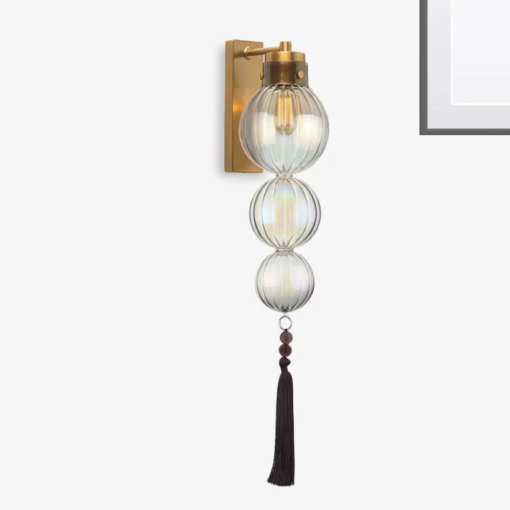 Kugel-Wandleuchte Glas Messing Chrom Quaste Orientalisches Ambiente E12-E14-Fassung 1 Lichtquelle Klar Bernsteinfarben Blau | Sansoti