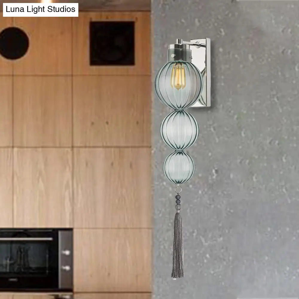 Kugel-Wandleuchte Glas Messing Chrom Quaste Orientalisches Ambiente E12-E14-Fassung 1 Lichtquelle Klar Bernsteinfarben Blau | Sansoti