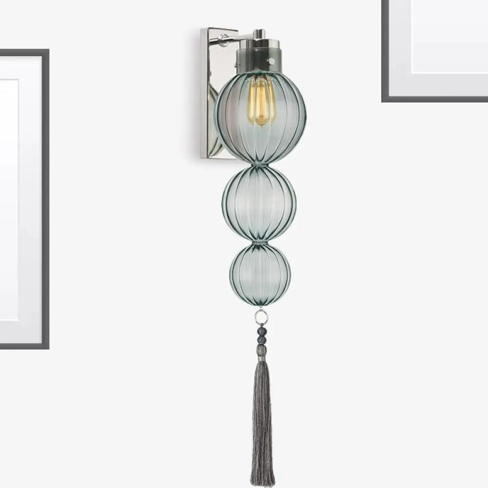 Kugel-Wandleuchte Glas Messing Chrom Quaste Orientalisches Ambiente E12-E14-Fassung 1 Lichtquelle Klar Bernsteinfarben Blau | Sansoti