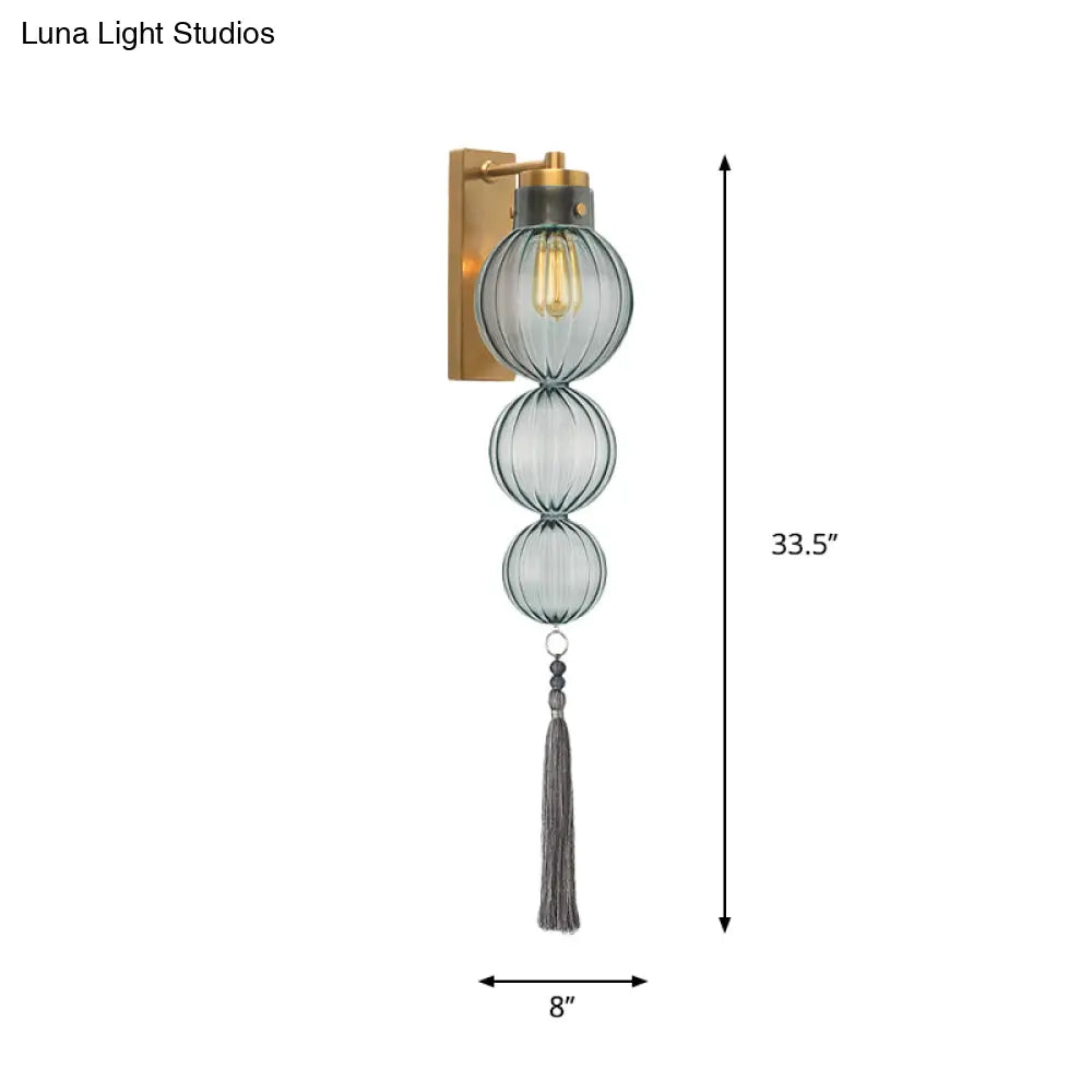 Kugel-Wandleuchte Glas Messing Chrom Quaste Orientalisches Ambiente E12-E14-Fassung 1 Lichtquelle Klar Bernsteinfarben Blau | Sansoti