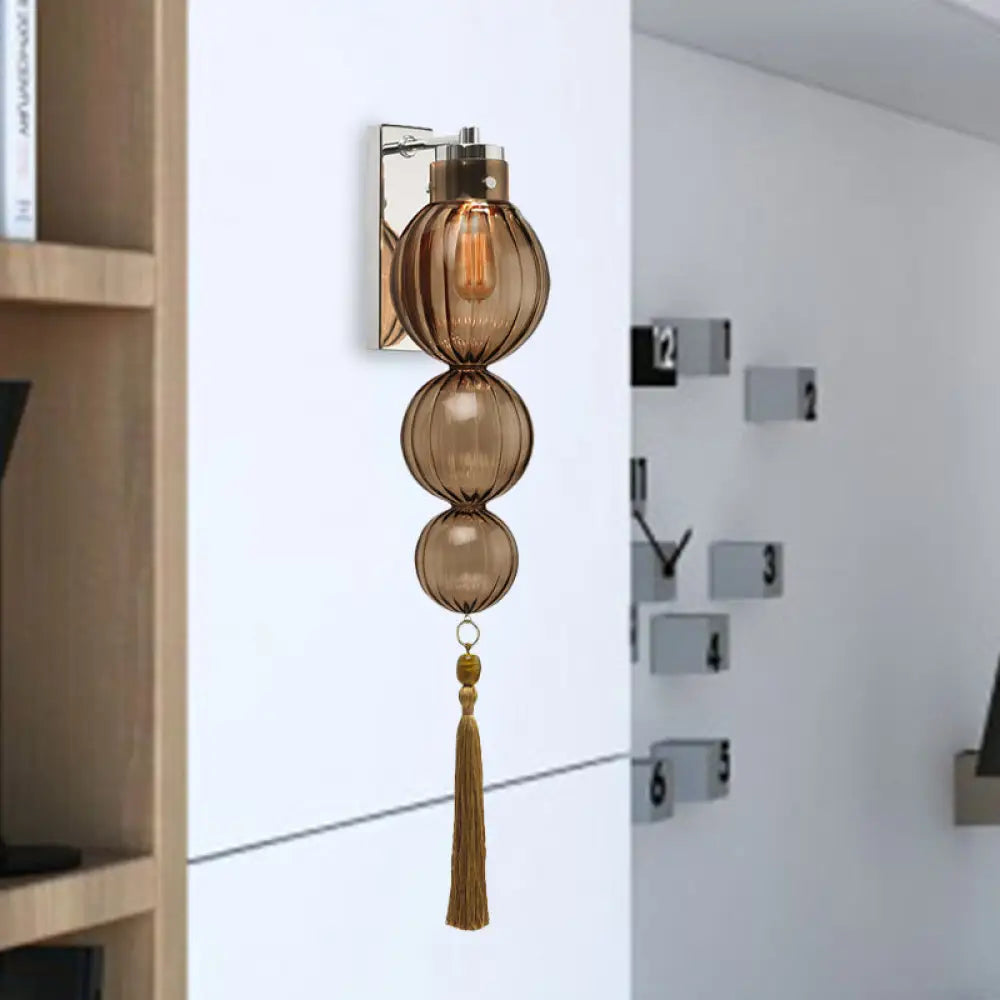 Kugel-Wandleuchte Glas Messing Chrom Quaste Orientalisches Ambiente E12-E14-Fassung 1 Lichtquelle Klar Bernsteinfarben Blau | Sansoti