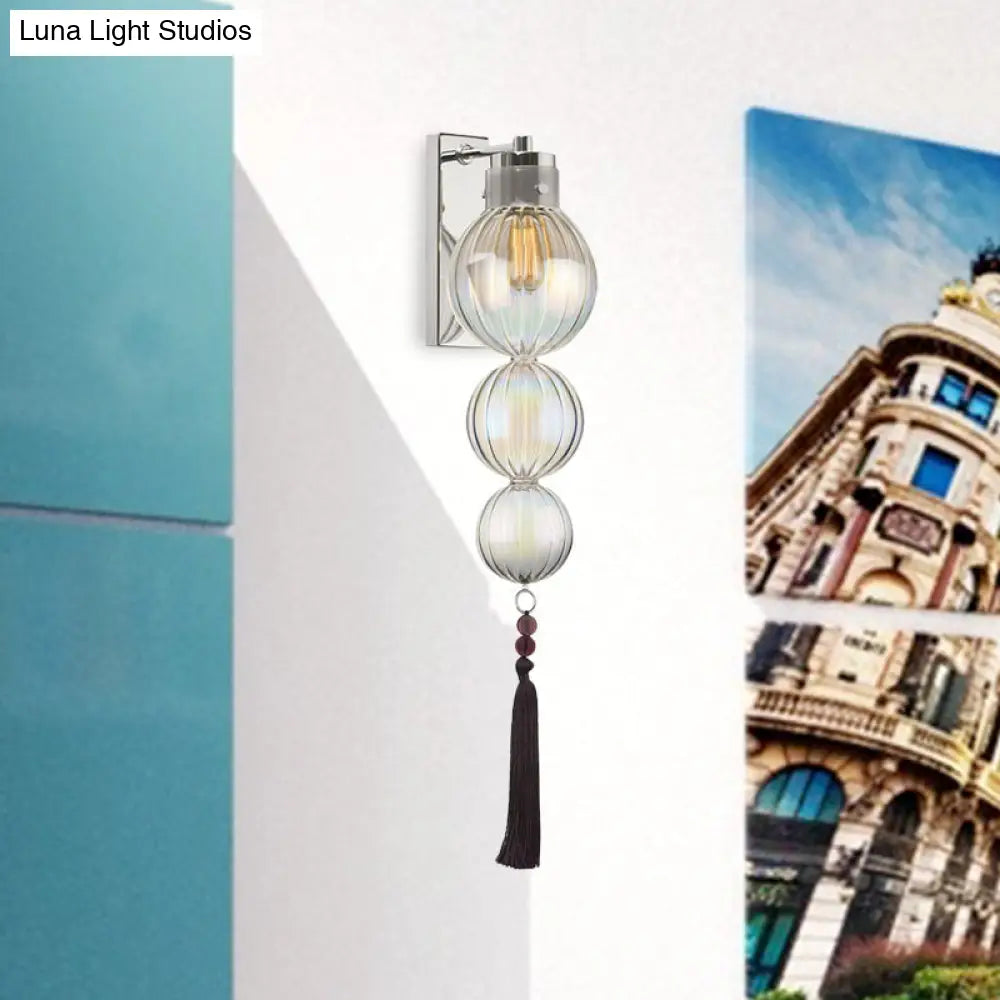 Kugel-Wandleuchte Glas Messing Chrom Quaste Orientalisches Ambiente E12-E14-Fassung 1 Lichtquelle Klar Bernsteinfarben Blau | Sansoti