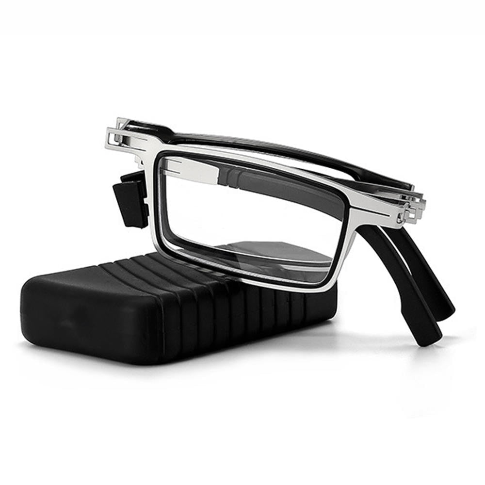 Zusammenklappbare Lesebrille aus Metall, faltbar, im Taschenformat, rund oder quadratisch, mit Etui, kompakt zum Lesen unterwegs und auf Reisen | Sansoti