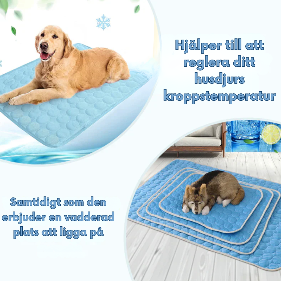 Cooling rest mat for pets, self-cooling ice fiber, 5 sizes, machine washable, travel-ready summer comfort | Sansoti