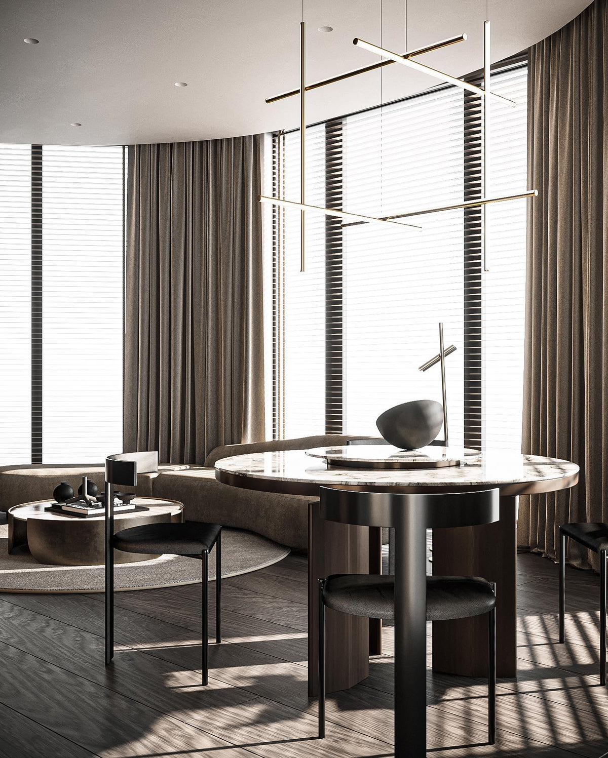 Lustre Gridline LED aluminium or noir salon salle à manger 3000K 4000K 6000K luminaire modulaire linéaire plafonnier | Sansoti