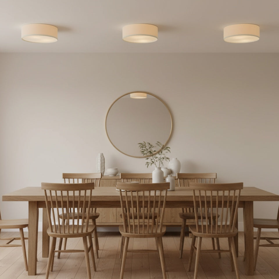 Deckenleuchte aus Leinen mit Trommelschirm, modernes Design, E27-Fassung, skandinavischer Stil, Schlafzimmer, Wohnzimmer | Sansoti