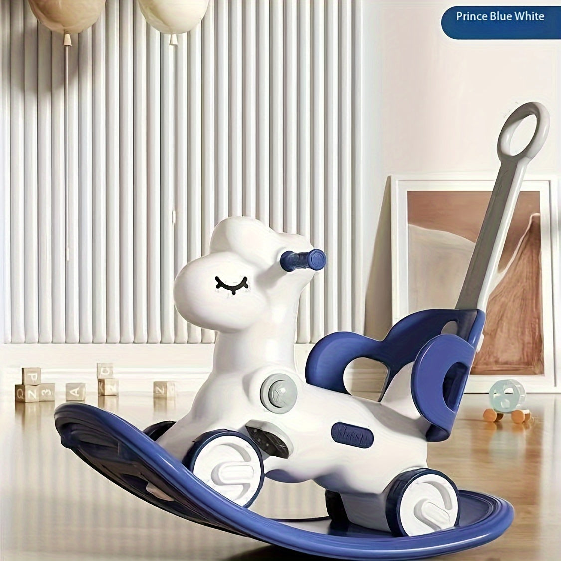 Cheval à bascule 2-en-1 vélo d'équilibre en plastique rose pour enfants tout-petits avec barre de poussée jouet d'équilibre intérieur | Sansoti