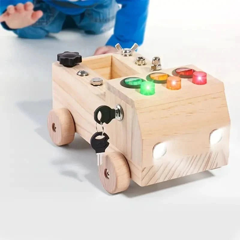 Tablero de actividades de madera Montessori para la motricidad fina de niños pequeños, juguete educativo LED | Sansoti