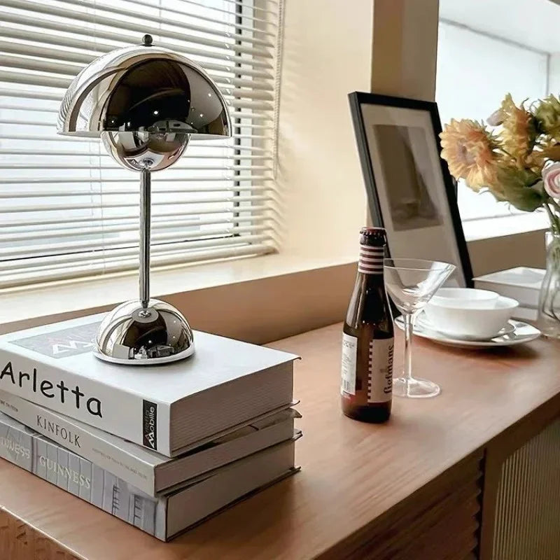 Table Lamp Rechargeable Dimmable LED 3W Wireless Chrome 30cm Ambient Lighting Modern | Sansoti