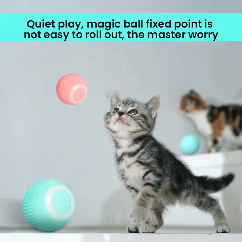 Interactive Cat Toy with Smart Sensor, Feather Attachment, Automatic Rolling Ball, 2 Modes, Quiet, USB Rechargeable | Sansoti