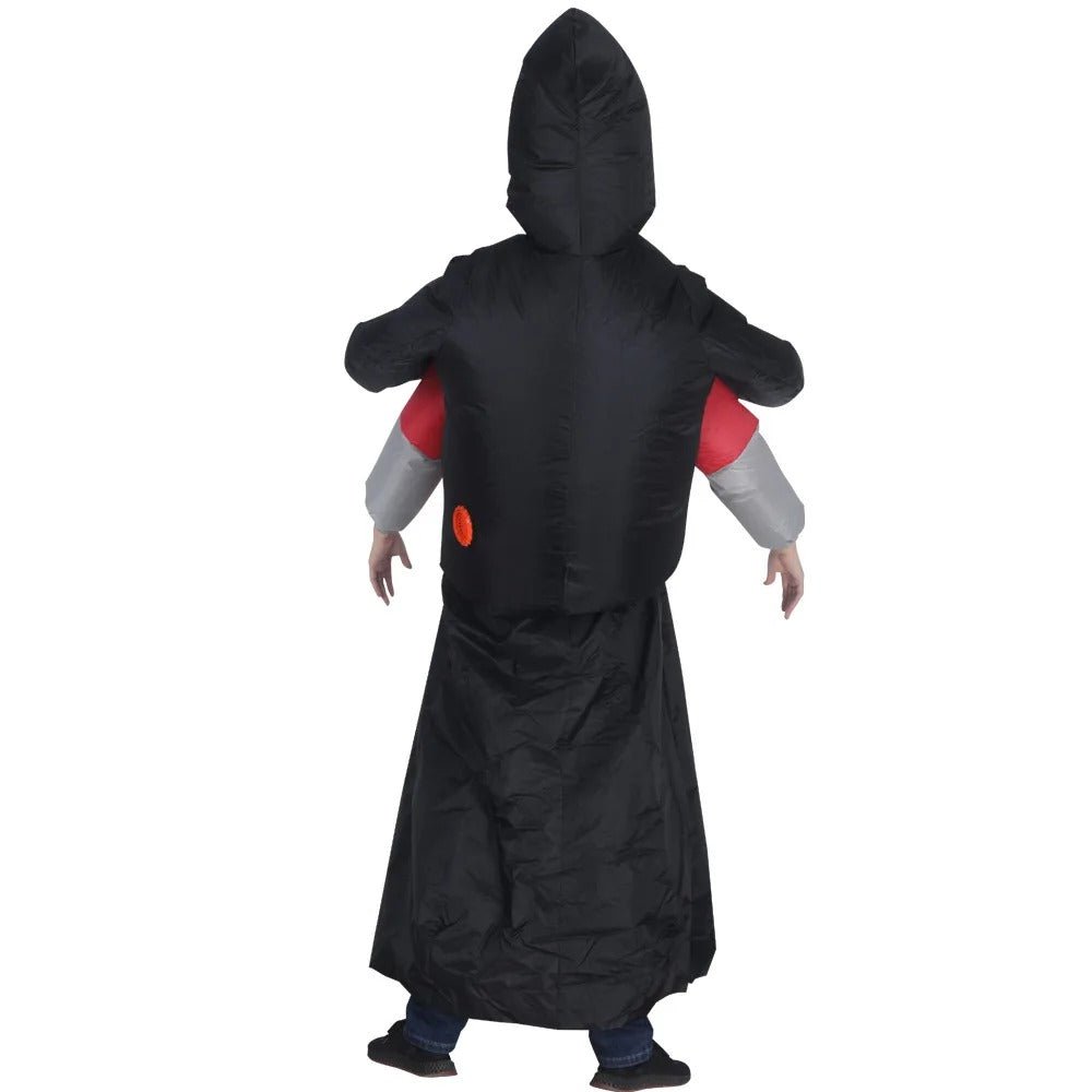 Opblaasbaar Magere Hein Kostuum met Capuchon Halloween Feest Outfit Volwassenen Doodskop Zwart Carnaval | Sansoti