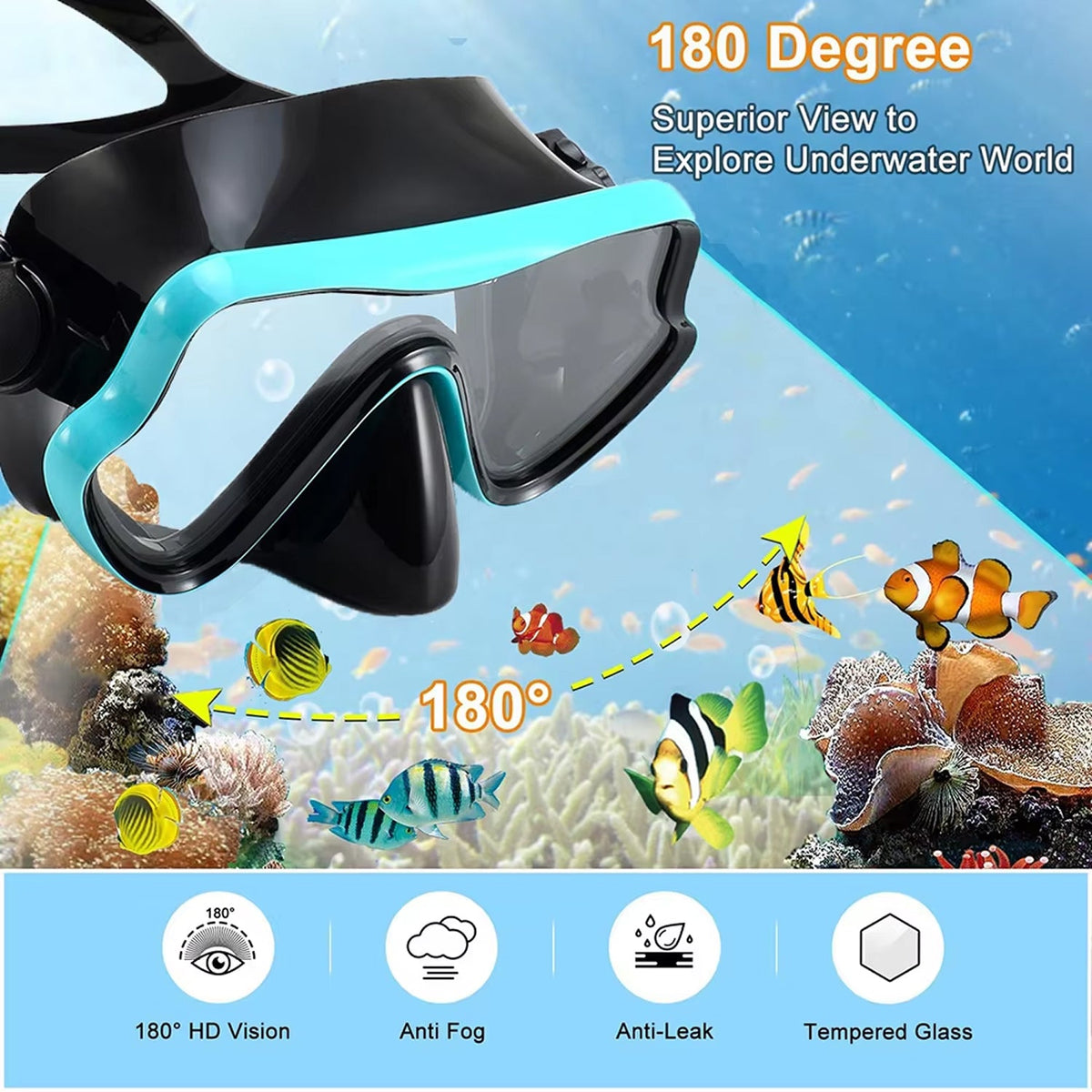 Snorkel Set with Panoramic Mask Fins and Dry Snorkel for Diving Swimming Underwater Exploration Snorkeling | Sansoti