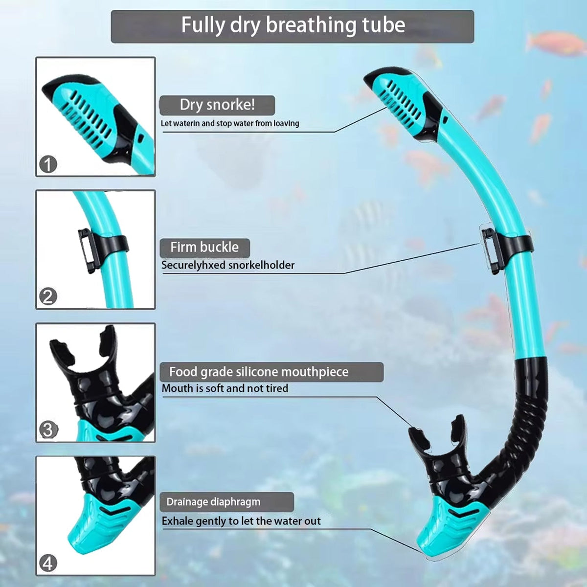 Snorkel Set with Panoramic Mask Fins and Dry Snorkel for Diving Swimming Underwater Exploration Snorkeling | Sansoti
