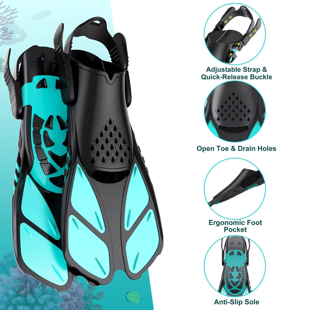 Snorkel Set with Panoramic Mask Fins and Dry Snorkel for Diving Swimming Underwater Exploration Snorkeling | Sansoti