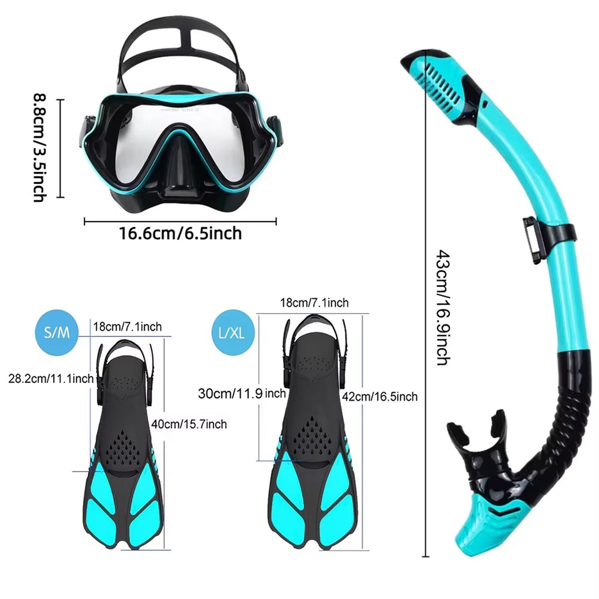 Snorkel Set with Panoramic Mask Fins and Dry Snorkel for Diving Swimming Underwater Exploration Snorkeling | Sansoti
