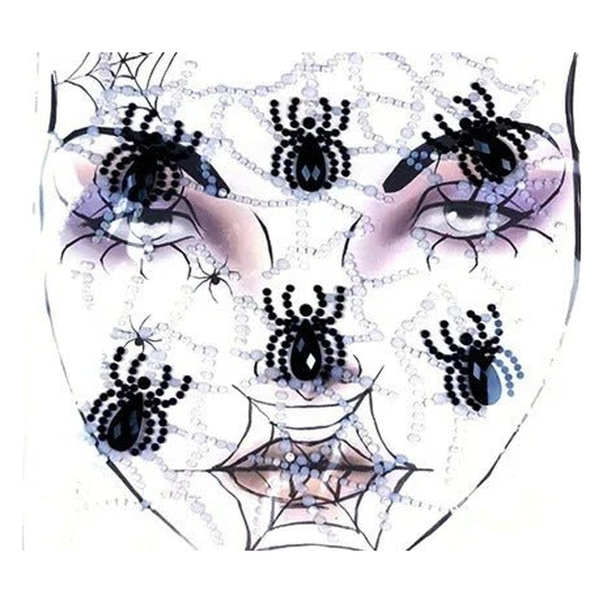 Gesichtsschmuck Halloween Totenkopf Stern Spinne Selbstklebend Acryl Strass Glitzer Party Verkleidung Karneval | Sansoti