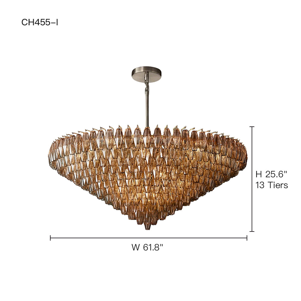 Lustre en verre rond verre superposé prisme E12 laiton noir nickel salle à manger luxe | Sansoti
