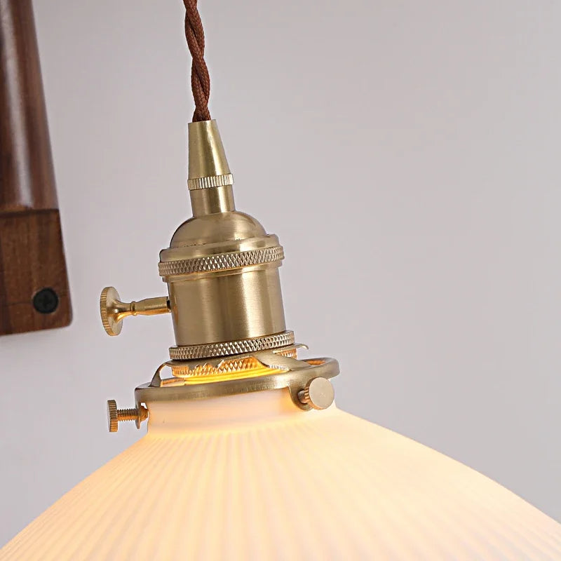 Adjustable Wooden Wall Lamp with Ceramic Shade – Rustic Style with Push Button Switch | Sansoti