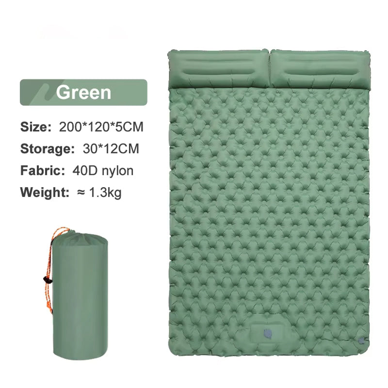 Selbstaufblasende Campingmatratze für 2 Personen, wasserfest, mit integrierter Pumpe, isolierende Outdoor-Schlafmatte | Sansoti