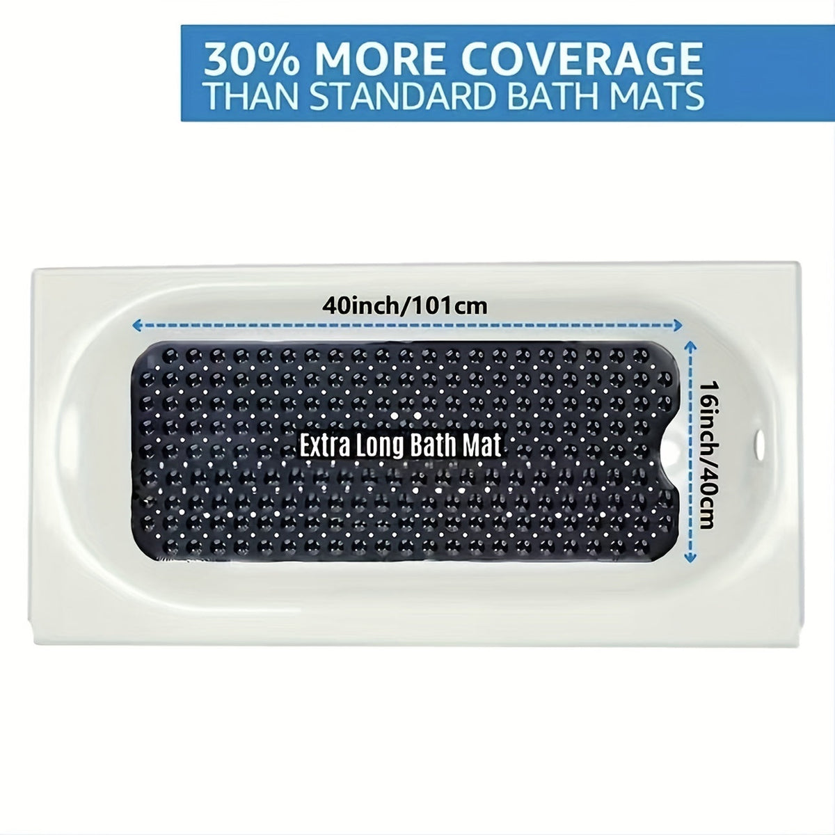 Antislip Badmat 101x40 cm met Zuignappen Douche Bad Veiligheidsmat Waterafvoer Hygiënisch Extra Lang Badkamer | Sansoti