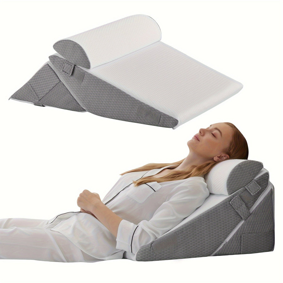 Adjustable Wedge Pillow for Bed – Premium Memory Foam Support Back Legs Knees Recovery | Sansoti