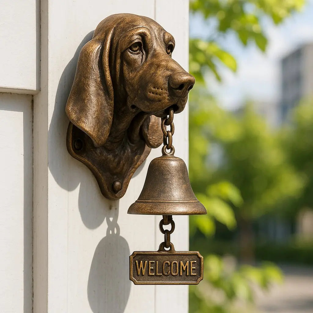 Timbre con perro – Campanilla vintage de hierro fundido para dar una cálida bienvenida | Sansoti